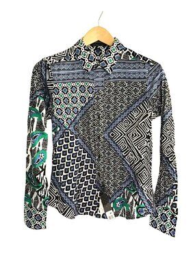 PAPERWHITE- Womens Italian Art Deco Multi-Colored Long-Sleeve Shirt size 4 - Fab
